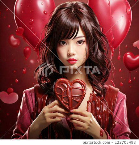 Woman holding a heart-shaped chocolate 3 122705498