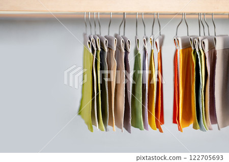 Set of colorful fabric swatch material Set of colorful fabric swatch material 122705693