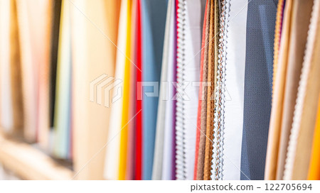 Set of colorful fabric swatch material collection Set of colorful fabric swatch material collection 122705694