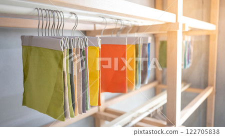 Set of colorful fabric swatch material Set of colorful fabric swatch material 122705838