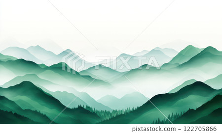Serene layers of misty green mountains in a tranquil landscape, AI Generative 122705866