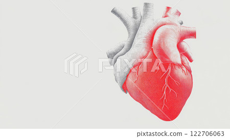 Detailed anatomical illustration of a human heart emphasizing veins and arteries, AI Generative Detailed anatomical illustration of a human heart emphasizing veins and arteries, AI Generative 122706063