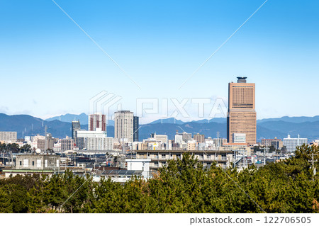 View of Hamamatsu city, Shizuoka prefecture, beyond the pine forest, View of Hamamatsu city, Shizuoka prefecture, beyond the pine forest, 122706505