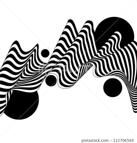 Abstract black and white waves. Wave pattern with black circles. Vector background. Eps 10 122706568