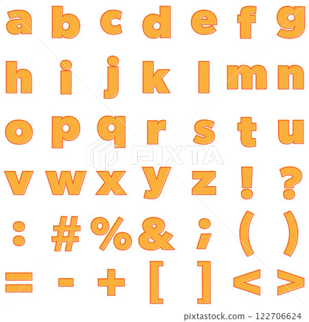 Orange misaligned alphabet lowercase letters Orange misaligned alphabet lowercase letters 122706624