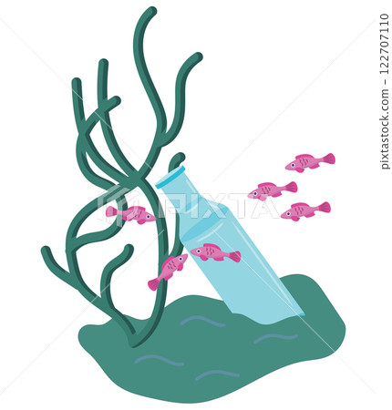 Fish stuck in bottles. Ocean pollution concept. Vector illustration. 122707110