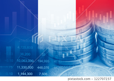 France flag on stock investment trading with coin and graph. 122707237
