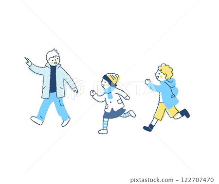 Children in winter clothes running 122707470