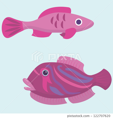 Simple pink fish. Vector illustration. Seamless pattern. 122707620