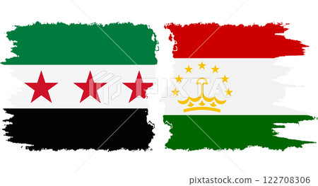 Tajikistan and Syrian Revolution grunge flags connection vector 122708306