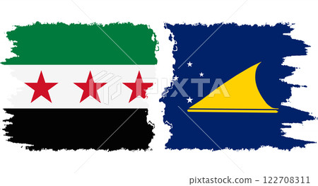 Tokelau and Syrian Revolution grunge flags connection vector Tokelau and Syrian Revolution grunge flags connection vector 122708311