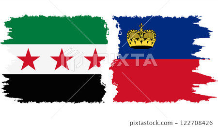 Liechtenstein and Syrian Revolution grunge flags connection vector Liechtenstein and Syrian Revolution grunge flags connection vector 122708426