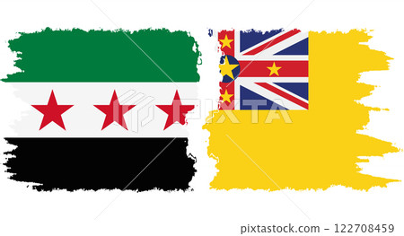 Niue and Syrian Revolution grunge flags connection vector Niue and Syrian Revolution grunge flags connection vector 122708459