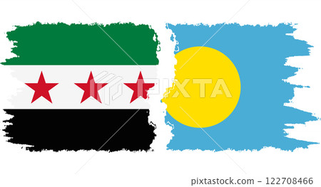 Palau and Syrian Revolution grunge flags connection vector Palau and Syrian Revolution grunge flags connection vector 122708466