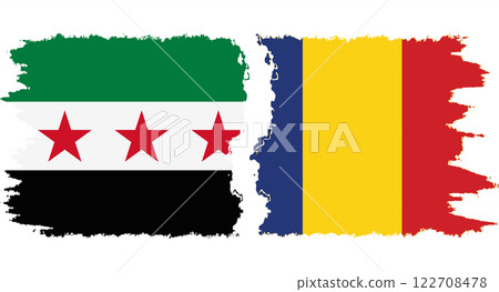Romania and Syrian Revolution grunge flags connection vector Romania and Syrian Revolution grunge flags connection vector 122708478