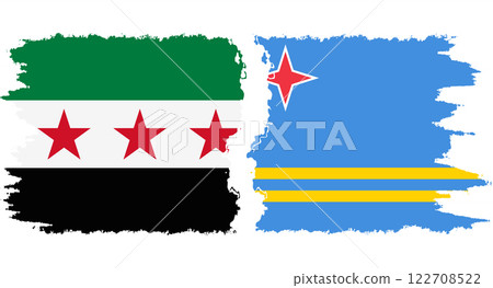 Aruba and Syrian Revolution grunge flags connection vector 122708522