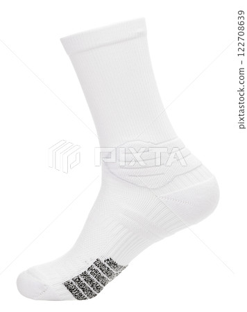 White athletic sock with cushioned sole and ribbed texture isolated on white White athletic sock with cushioned sole and ribbed texture isolated on white 122708639