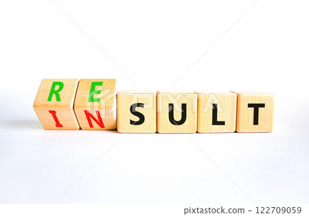Result or insult symbol. Concept words Result Insult on wooden cubes. Beautiful white table white background. Business and result or insult concept. Copy space. Result or insult symbol. Concept words Result Insult on wooden cubes. Beautiful white table white background. Business and result or insult concept. Copy space. 122709059