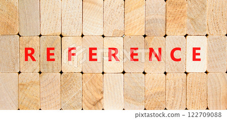 Reference symbol. Concept word Reference on beautiful wooden blocks. Beautiful wooden blocks background. Business reference concept. Copy space. Reference symbol. Concept word Reference on beautiful wooden blocks. Beautiful wooden blocks background. Business reference concept. Copy space. 122709088