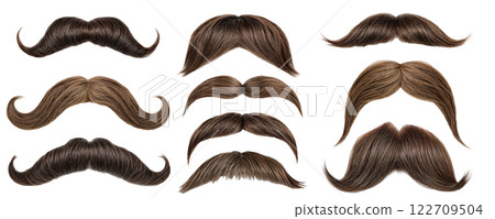 There are three distinctive types of mustaches displayed on a on a transparent background 122709504