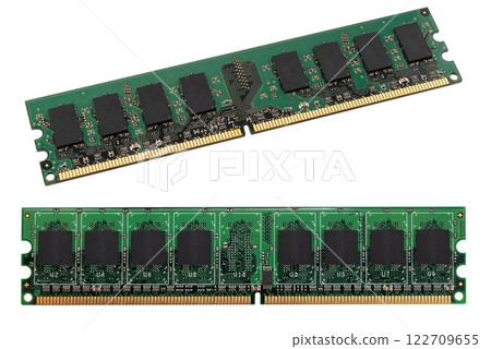 RAM memory. Chip close up. RAM macro shot. Computer circuit isolated on a white background. Operative memory for notebook or laptop computer isolated. 122709655