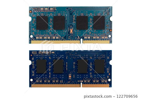 RAM memory. Chip close up. RAM macro shot. Computer circuit isolated on a white background. Operative memory for notebook or laptop computer isolated. 122709656