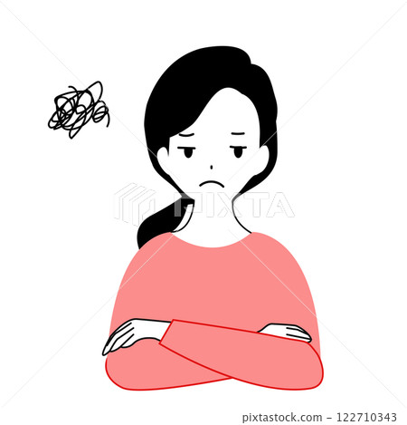 Illustration of a young woman with a dissatisfied expression 122710343