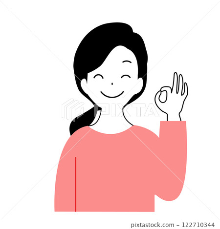 Illustration of a young woman smiling and making an OK sign 122710344