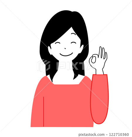 Illustration of a young woman smiling and making an OK sign 122710360