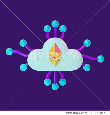 3d Cloud Mining Service Cartoon Design Style Crypto Currency Concept. Vector illustration of Cryptocurrency Finance Technology 122710542