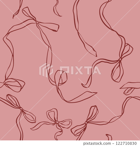 Vector bows seamless pattern. Hand-drawn gift bows isolated on pink background. Holiday illustration for design, print, fabric or background. Vector bows seamless pattern. Hand-drawn gift bows isolated on pink background. Holiday illustration for design, print, fabric or background. 122710830