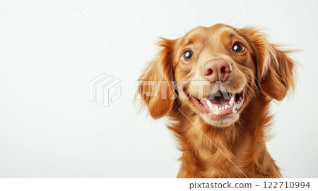 Adorable ginger spaniel with a cheerful expression 122710994