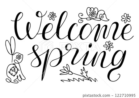 Elegant handwritten lettering Welcome spring 122710995