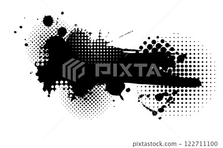 Splatter Paint Texture . Black Spray Blot of Ink. Place illustration Over any Object to Create Grungy Effect . hand drawn. Not AI, Vector 122711100