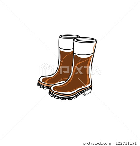 A pair of rubber boots - waterproof autumn footwear for seasonal flat design. autumn sticker A pair of rubber boots - waterproof autumn footwear for seasonal flat design. autumn sticker 122711151