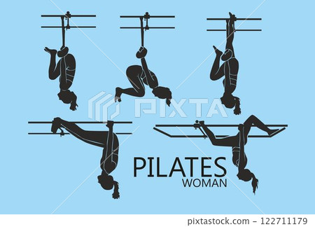 Cadillac Reformer Pilates sexy woman silhouette, pilates style woman vector 122711179