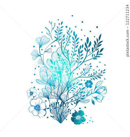Floral blue abstraction. hand drawing. Not AI, Vector illustration Floral blue abstraction. hand drawing. Not AI, Vector illustration 122711234