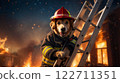 Hero dog rescuing people from burning building with firefighters uniform 122711351