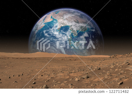 Martian surface and Earth. 122711482