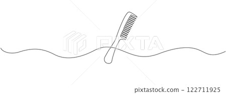 Continuous drawing of comb in simple linear style for symbol , web banner of hair salon. Editable stroke. Doodle style vector illustration. Continuous drawing of comb in simple linear style for symbol , web banner of hair salon. Editable stroke. Doodle style vector illustration. 122711925