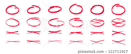 A set of red strokes and doodles with marker pen, pencil, chalk . Hand drawn doodles, swirls and curves. Vector illustration of various strokes and lines drawn with charcoal. 122711927