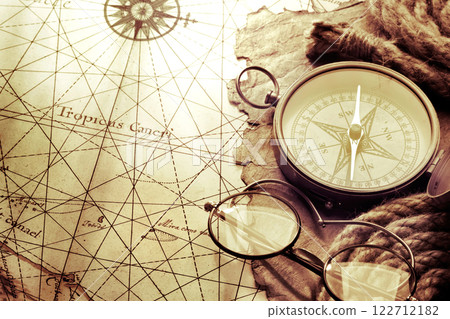 Compass with vintage map Compass with vintage map 122712182