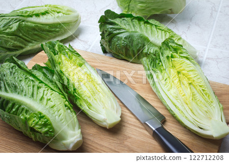 roman lettuce on cutting board 122712208