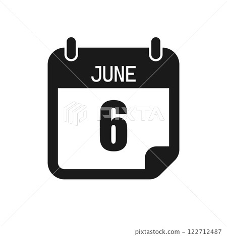 Vector icon page day calendar - 6 June month Vector icon page day calendar - 6 June month 122712487