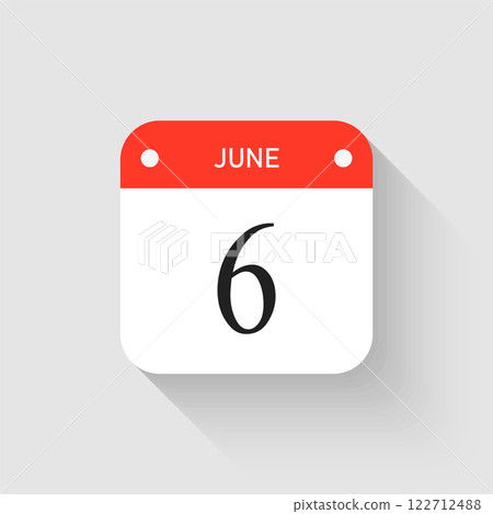 Vector icon page day calendar - 6 June month Vector icon page day calendar - 6 June month 122712488