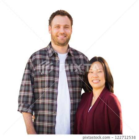 Mixed Race Chinese and Caucasian Couple Portrait Isolated on a White Background. Mixed Race Chinese and Caucasian Couple Portrait Isolated on a White Background. 122712538