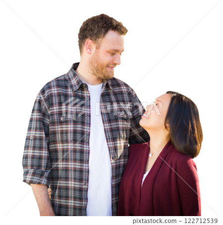 Mixed Race Chinese and Caucasian Couple Portrait Isolated on a White Background. Mixed Race Chinese and Caucasian Couple Portrait Isolated on a White Background. 122712539