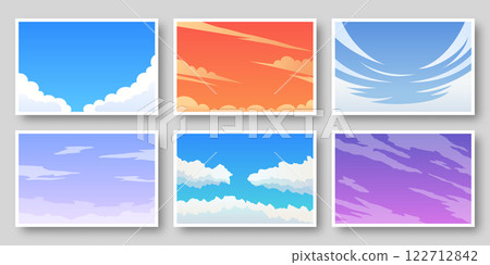 Set of stylized sky backgrounds with clouds and gradient colors Set of stylized sky backgrounds with clouds and gradient colors 122712842