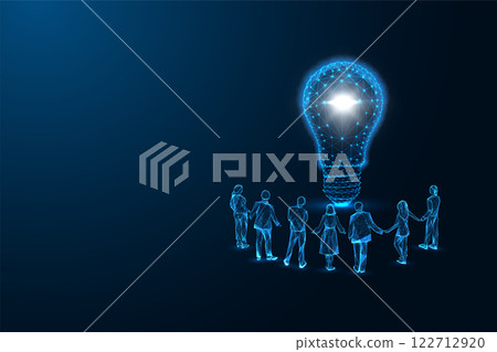 Societal innovation, ideas, and community progress concept of people looking at glowing light bulb Societal innovation, ideas, and community progress concept of people looking at glowing light bulb 122712920