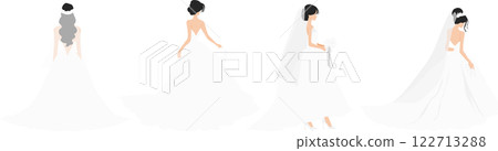 Illustration set of a woman wearing a wedding dress 122713288